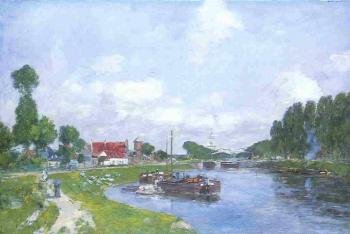 尤金 佈丹 Barges on the Canal, Saint-Valery-sur-Somme